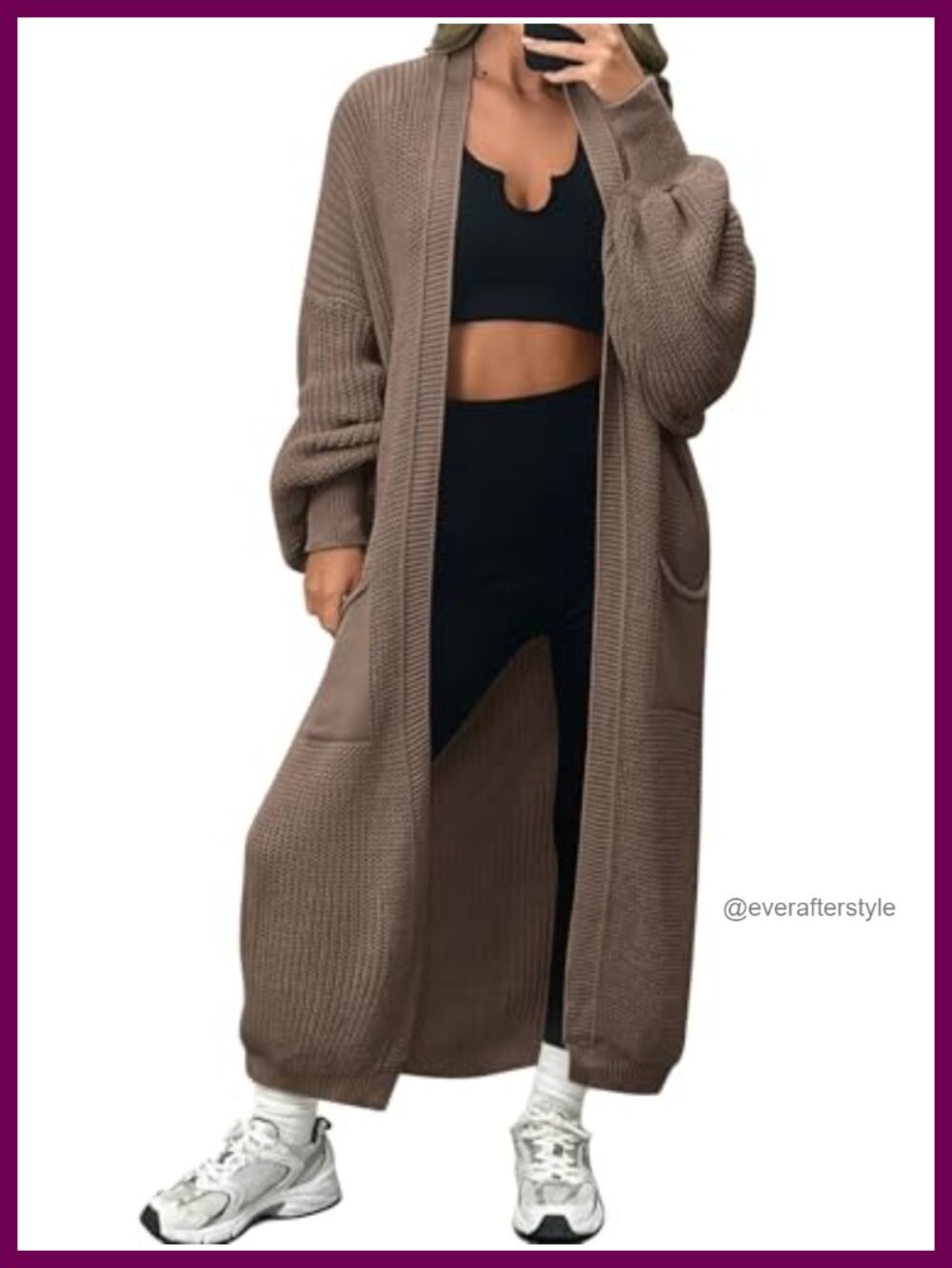 Women's Oversized Open Front Long Cardigan Sweater with Pockets